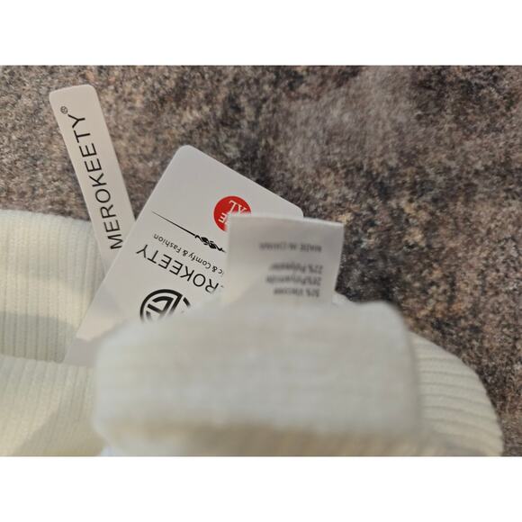 MEROKEETY Women's Ivory Turtleneck Batwing Sleeve Oversized Cropped Sweater XL - Picture 3 of 6